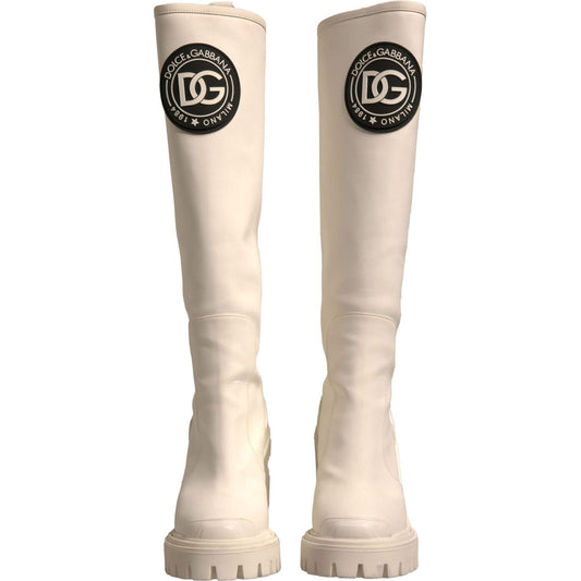 Dolce & Gabbana White DG Logo Hi Trekking Plateau Biker Boots Shoes LA12302-37