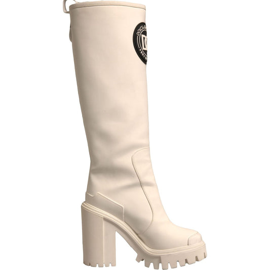 Dolce & Gabbana White DG Logo Hi Trekking Plateau Biker Boots Shoes LA12302-37