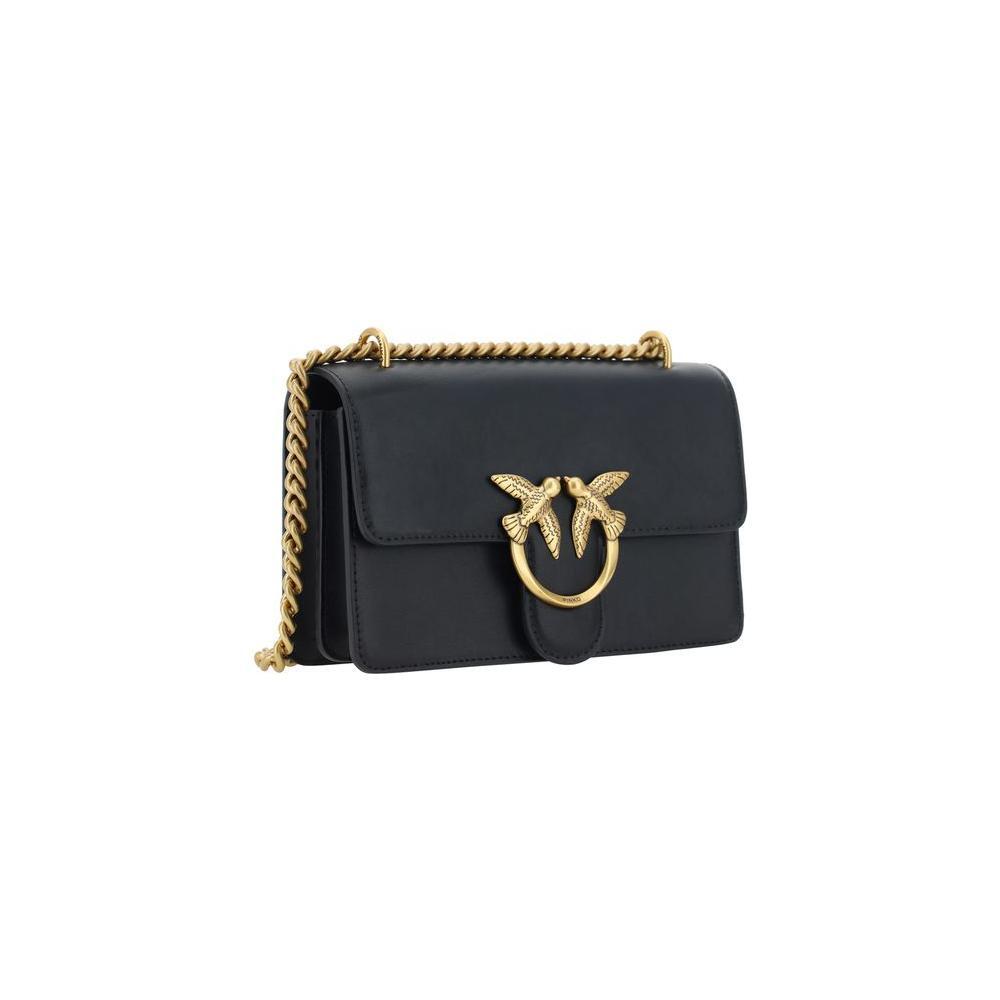 PINKO Black Calf Leather Bos Taurus Shoulder Bag