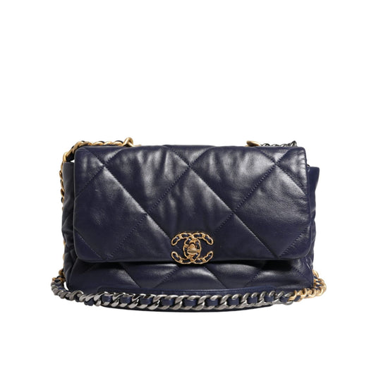 Chanel Blue Leather Large Quilted Chain Hand Shoulder Bag