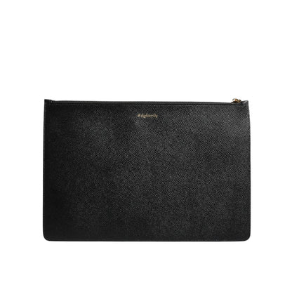 Dolce & Gabbana Black Leather #DGFAMILY Embellished Men Zip Pouch Bag