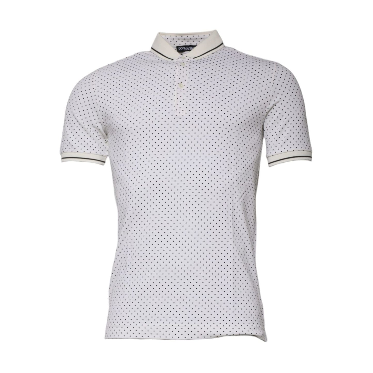 Dolce & Gabbana White Polka Dot Cotton Collared Polo T-shirt