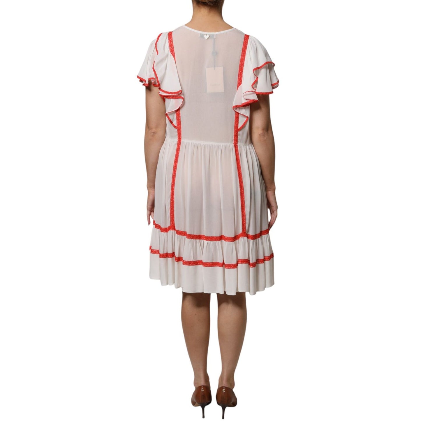 Twinset White Viscose Ruffle Sleeves A-line Pleated Mini Dress Twinset