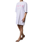 MSGM White Logo Print Cotton T-shirt Short Sleeves Mini Dress