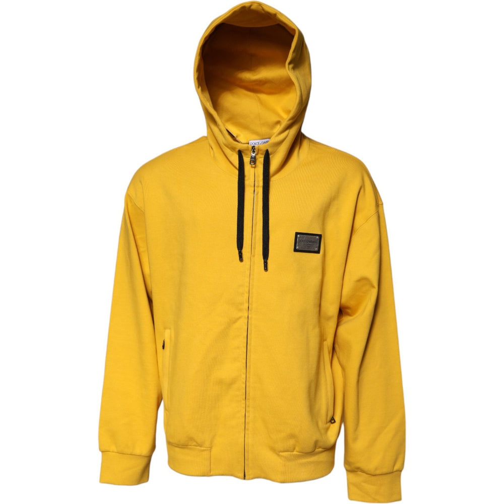 Dolce & Gabbana Yellow Logo Plaque Hooded Full Zip Sweater TSH90109-54
