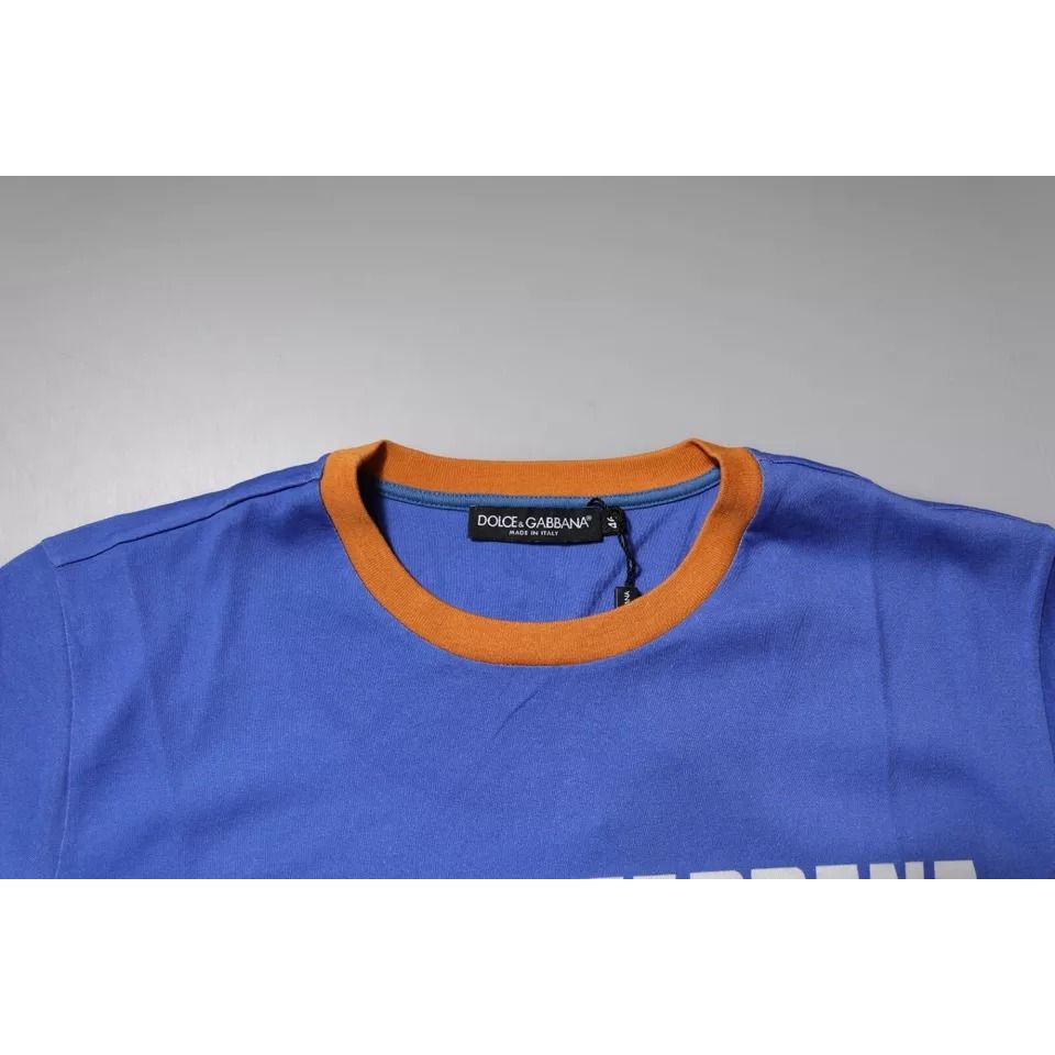 Dolce & Gabbana Blue Graphic Print Cotton Crew Neck T-shirt