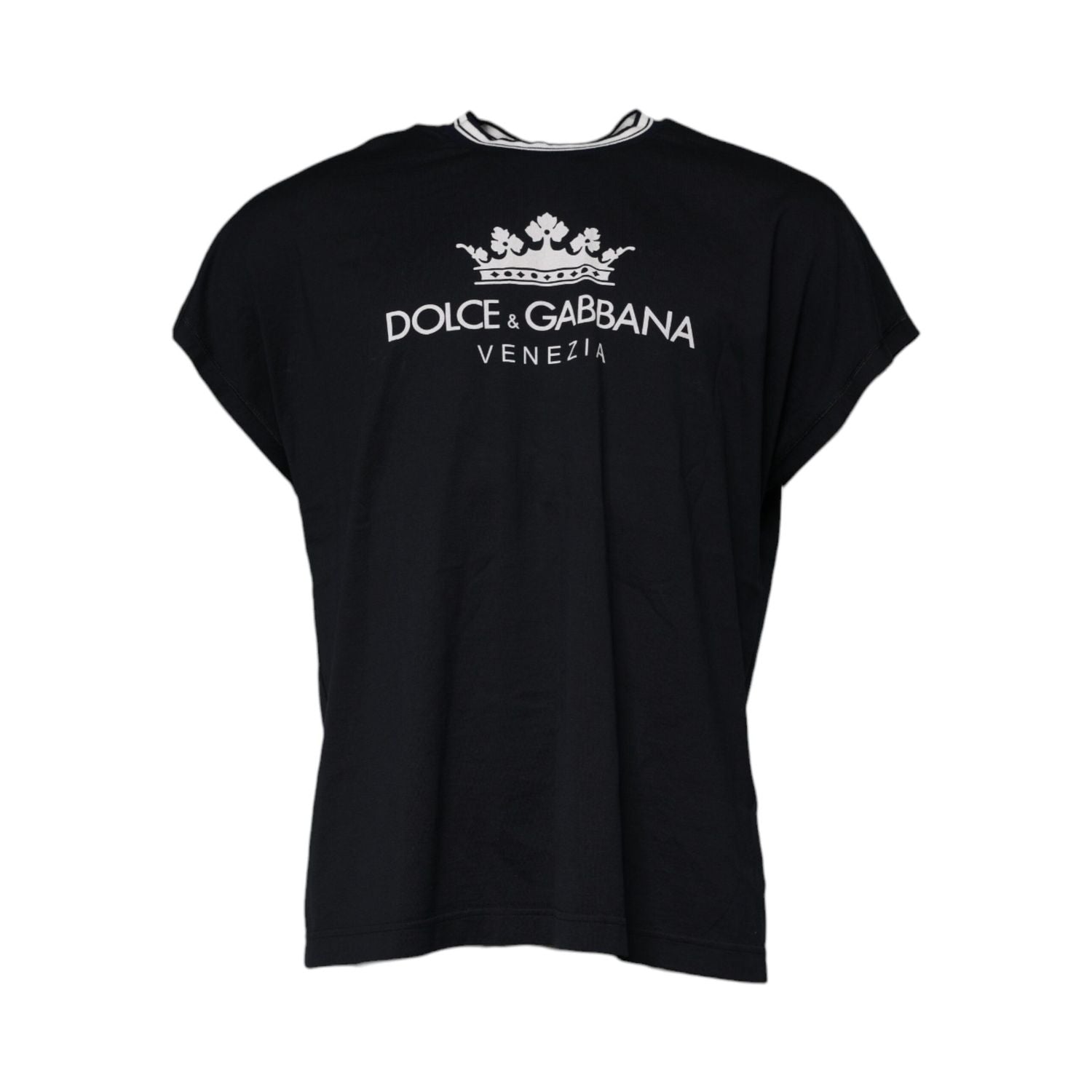 Dolce & Gabbana Dark Blue Logo Crown Cotton Crew Neck T-shirt
