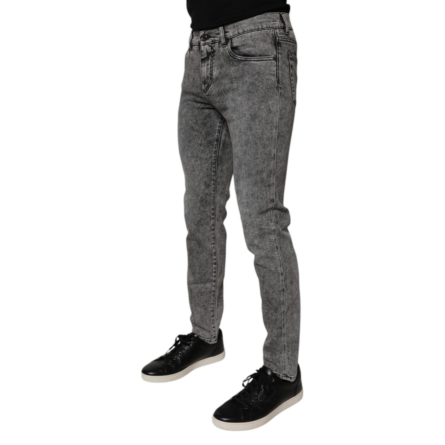 Dolce & Gabbana Dark Gray Washed Cotton Slim Fit Denim Jeans
