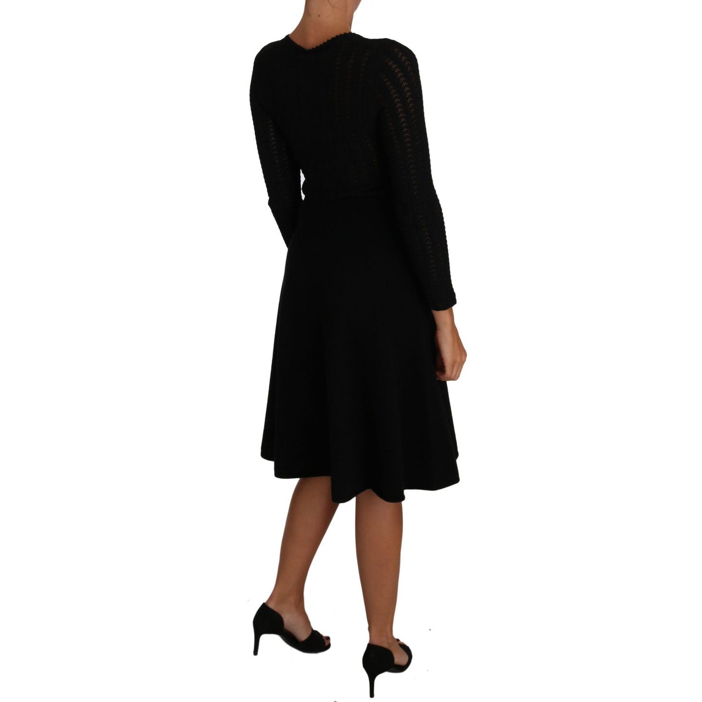Dolce & Gabbana Black Knitted Wool Sheath Long Sleeves Dress
