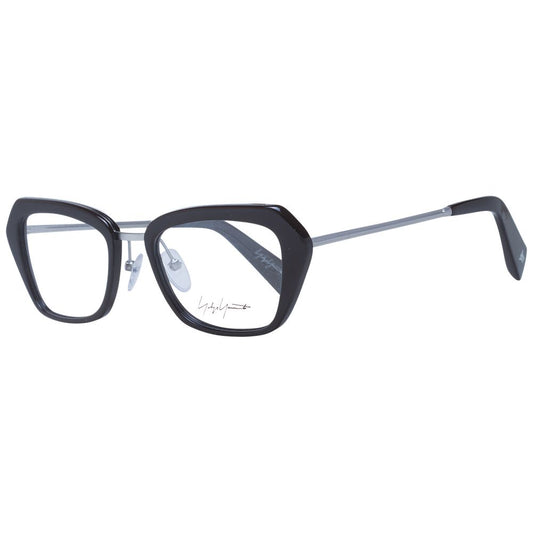 Yohji Yamamoto Black Women Glasses Frame in rectangle style, full-rim black metal and plastic, with demo lenses, model size 51-19-140.
