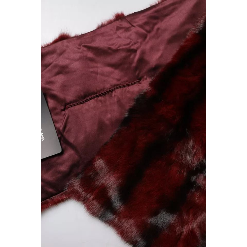 Dolce & Gabbana Black Red Stripe Fur Shawl Neck Wrap Scarf