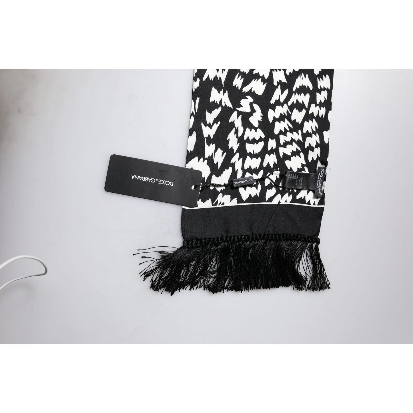 Dolce & Gabbana Black White Patterned Fringes Shawl Scarf