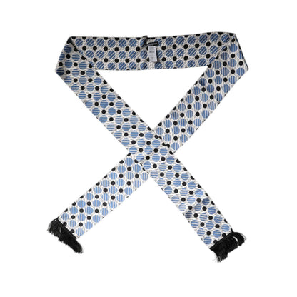 Dolce & Gabbana White Blue Polka Dotted Silk Skinny Scarf