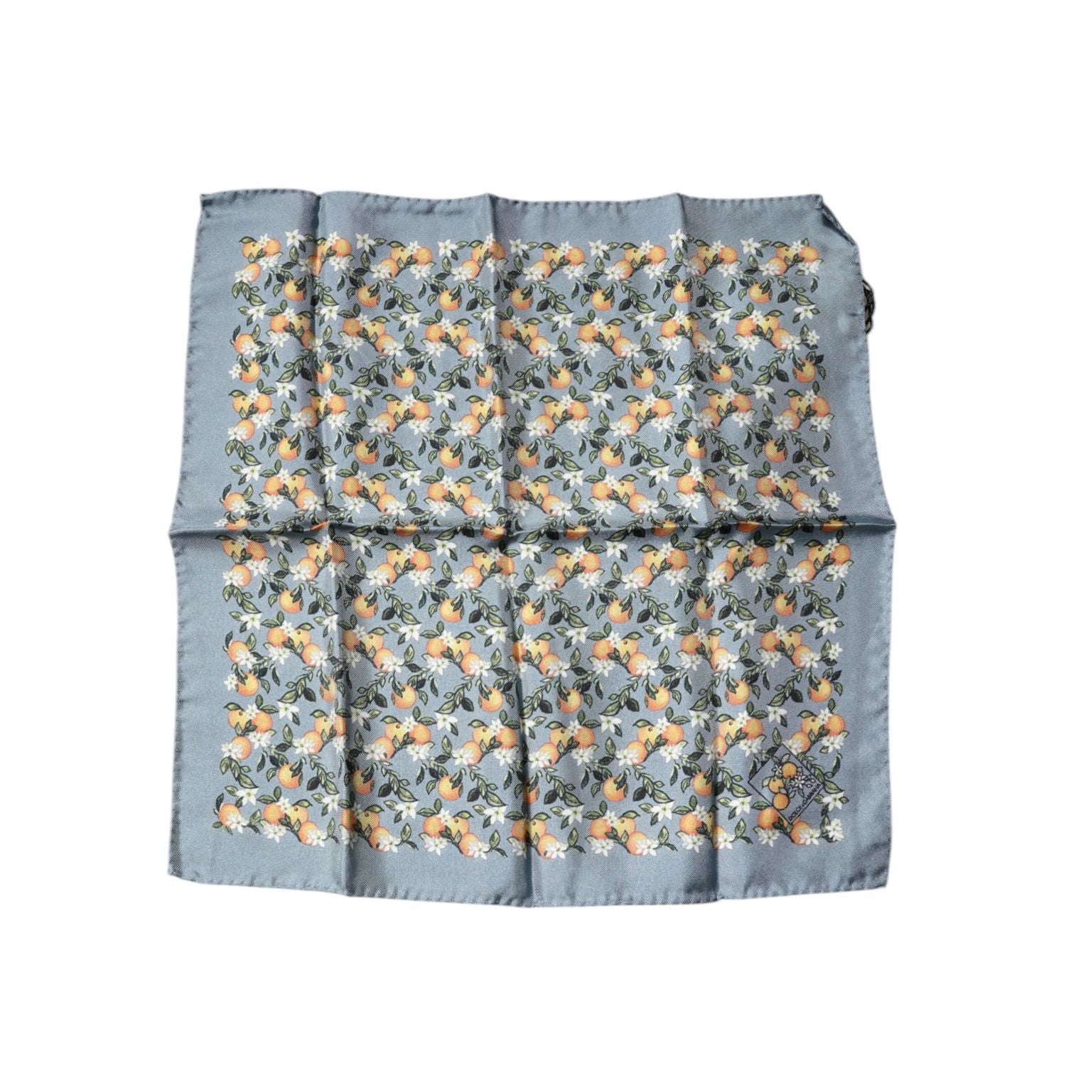Dolce & Gabbana Gray Oranges Silk Square Handkerchief Scarf