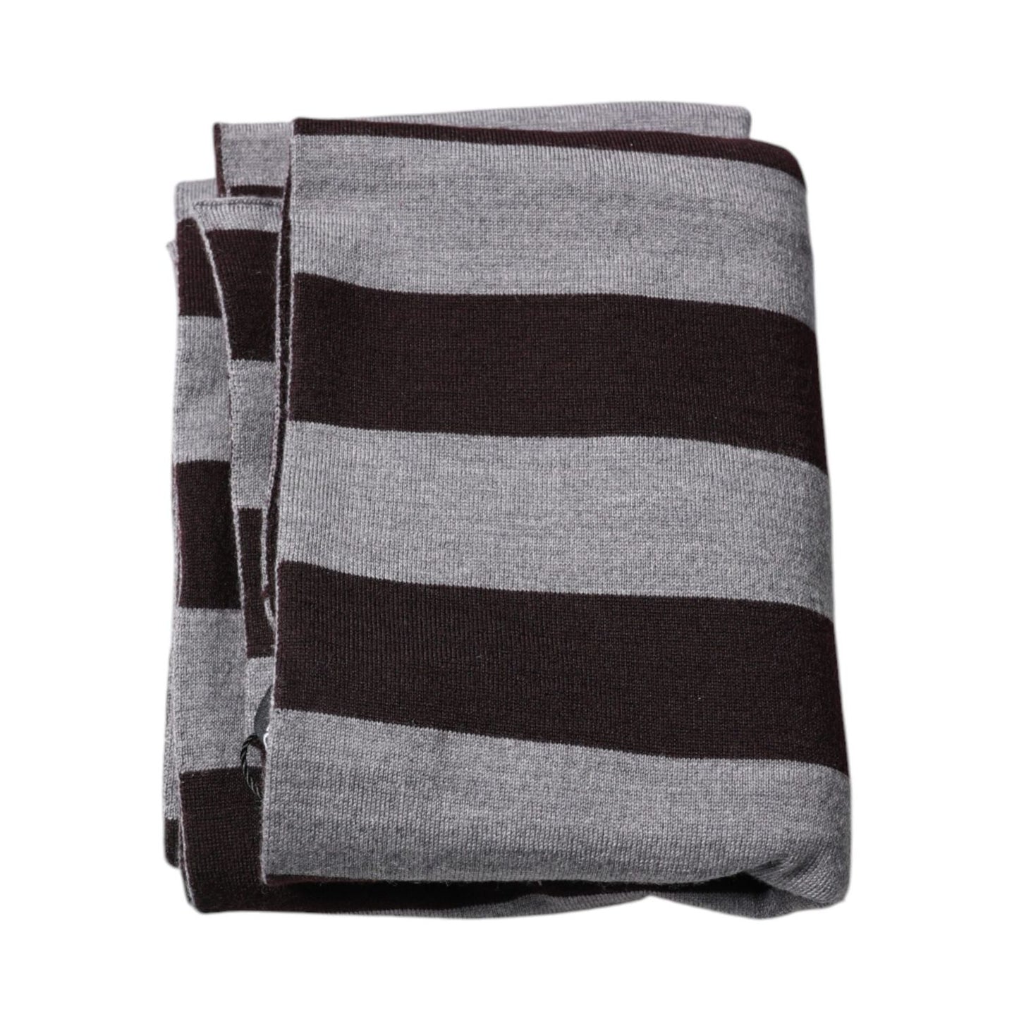 Dolce & Gabbana Black Gray Stripes Wool Neck Wrap Scarf