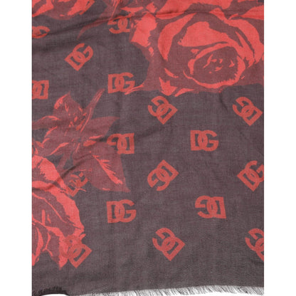 Dolce & Gabbana Black Red Floral Modal Wrap Shawl Scarf