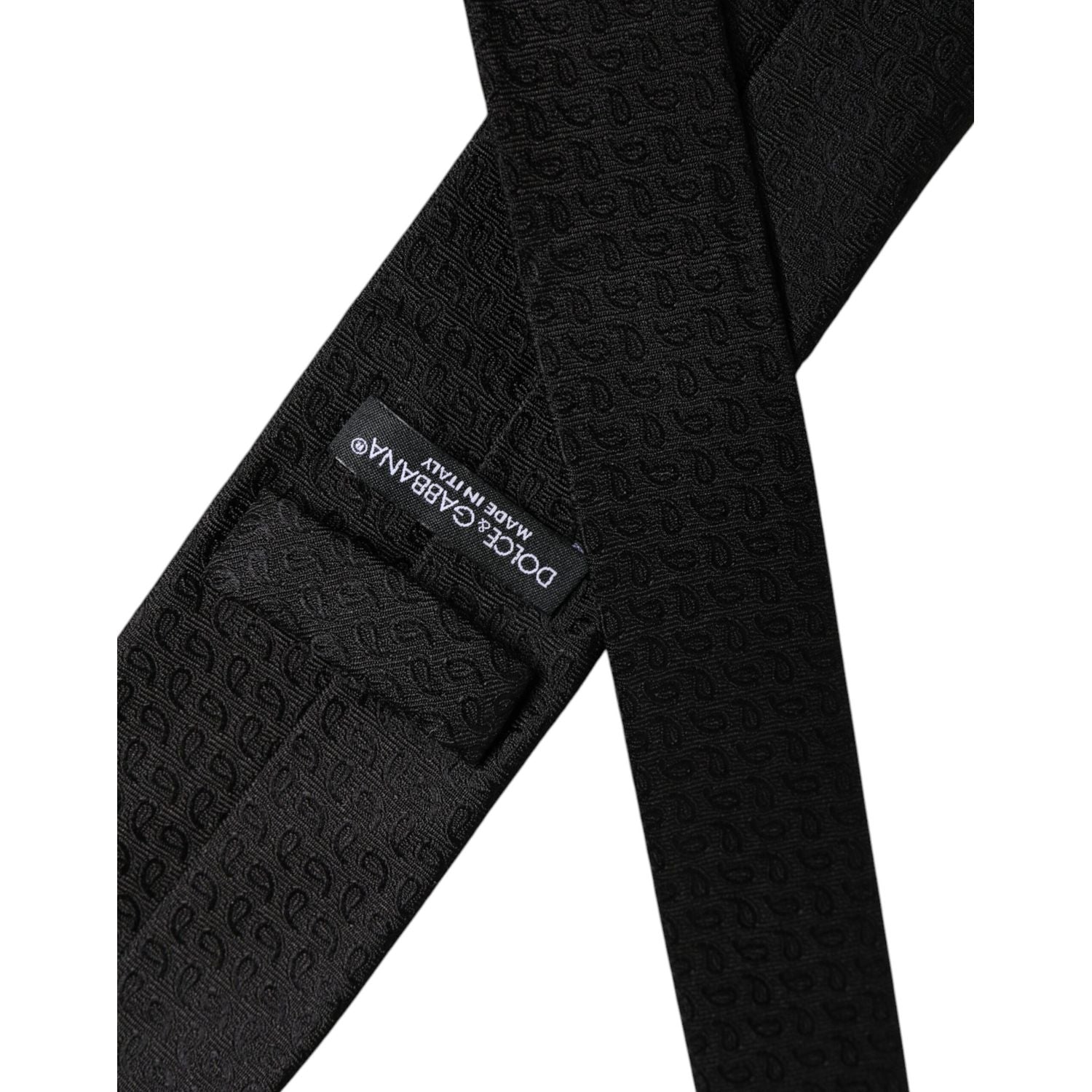 Dolce & Gabbana Black Patterned Silk Adjustable Necktie Tie