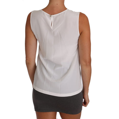 Dolce & Gabbana White Silk A-line Sleeveless Blouse T-Shirt Top