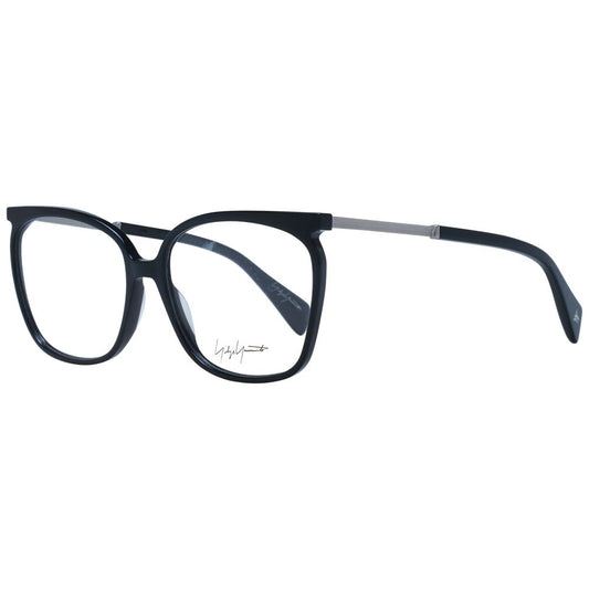 Yohji Yamamoto Black Women Glasses Frame in acetate, square full-rim design, 58-16-145, with demo lenses.