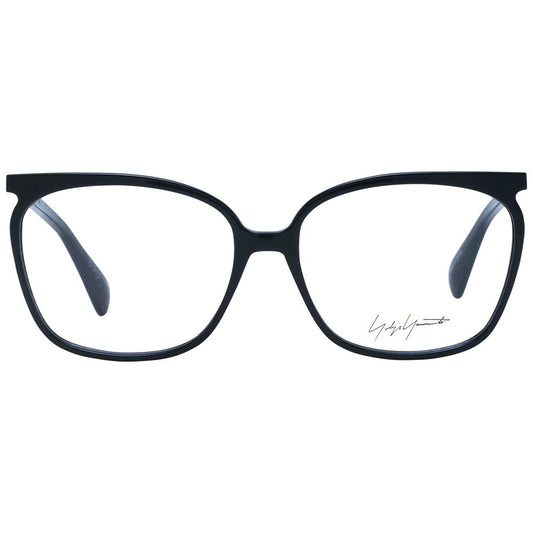 Yohji Yamamoto Black Women Glasses Frame in acetate, full-rim square style with demo plastic lenses, size 58-16-145.
