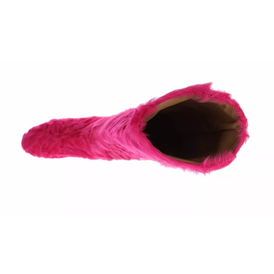 Dolce & Gabbana Pink Lamb Fur Leather Flat Boots Shoes