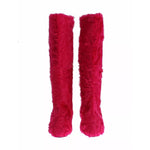 Dolce & Gabbana Pink Lamb Fur Leather Flat Boots Shoes