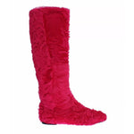 Dolce & Gabbana Pink Lamb Fur Leather Flat Boots Shoes