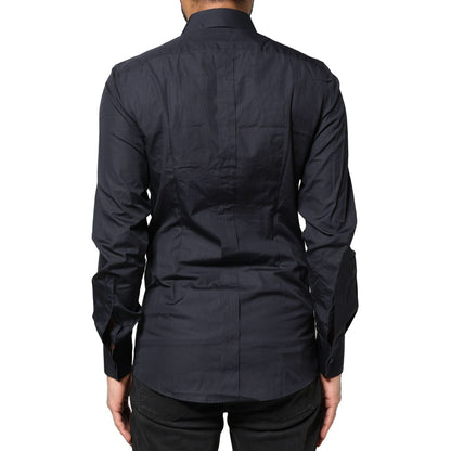 Dolce & Gabbana Dark Blue GOLD Cotton Long Sleeves Dress Shirt