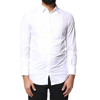 Dolce & Gabbana White GOLD Cotton Poplin Bib Men Dress Shirt