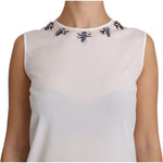 Dolce & Gabbana White Silk Embellished Crystal Dragonfly Top