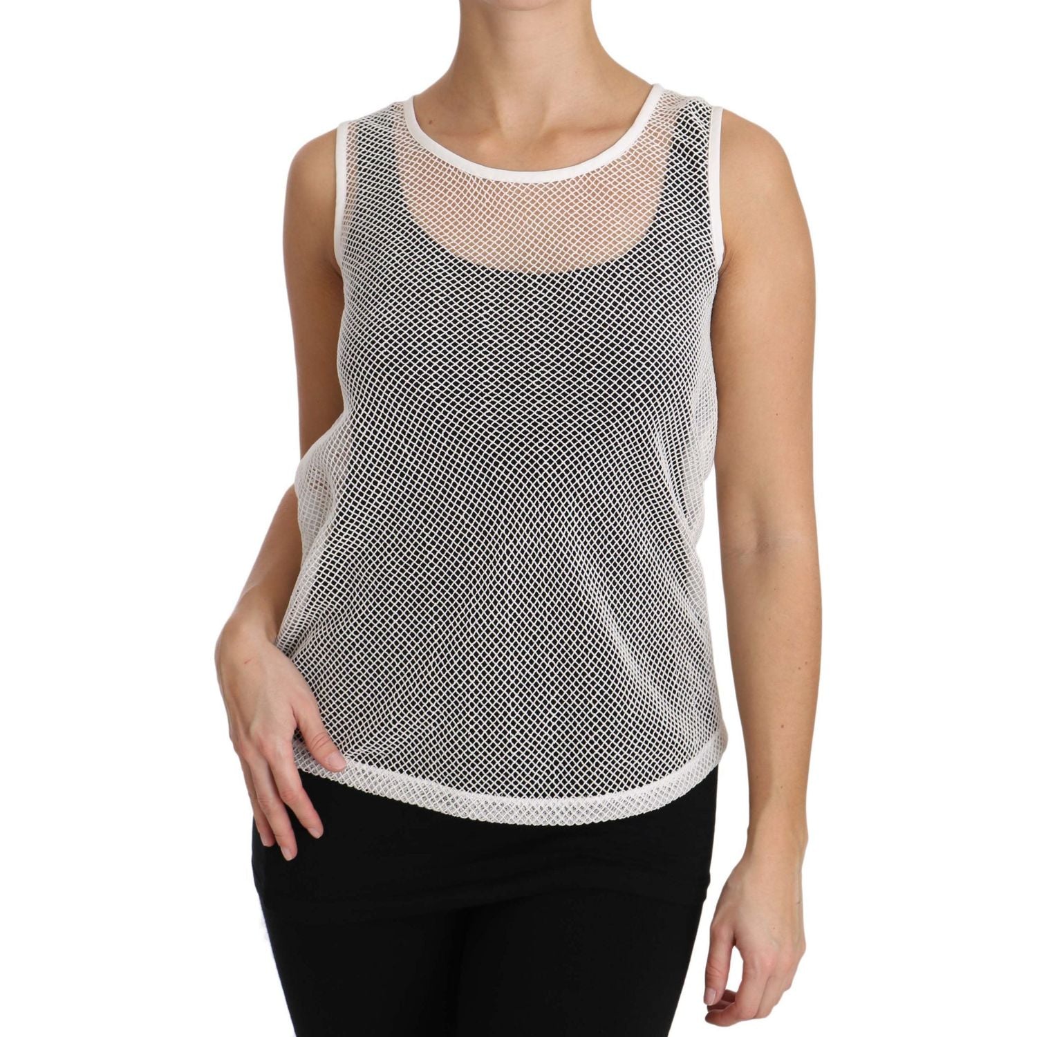 بلوزة دولتشي آند غابانا الأنيقة البيضاء الشفافة بدون أكمام