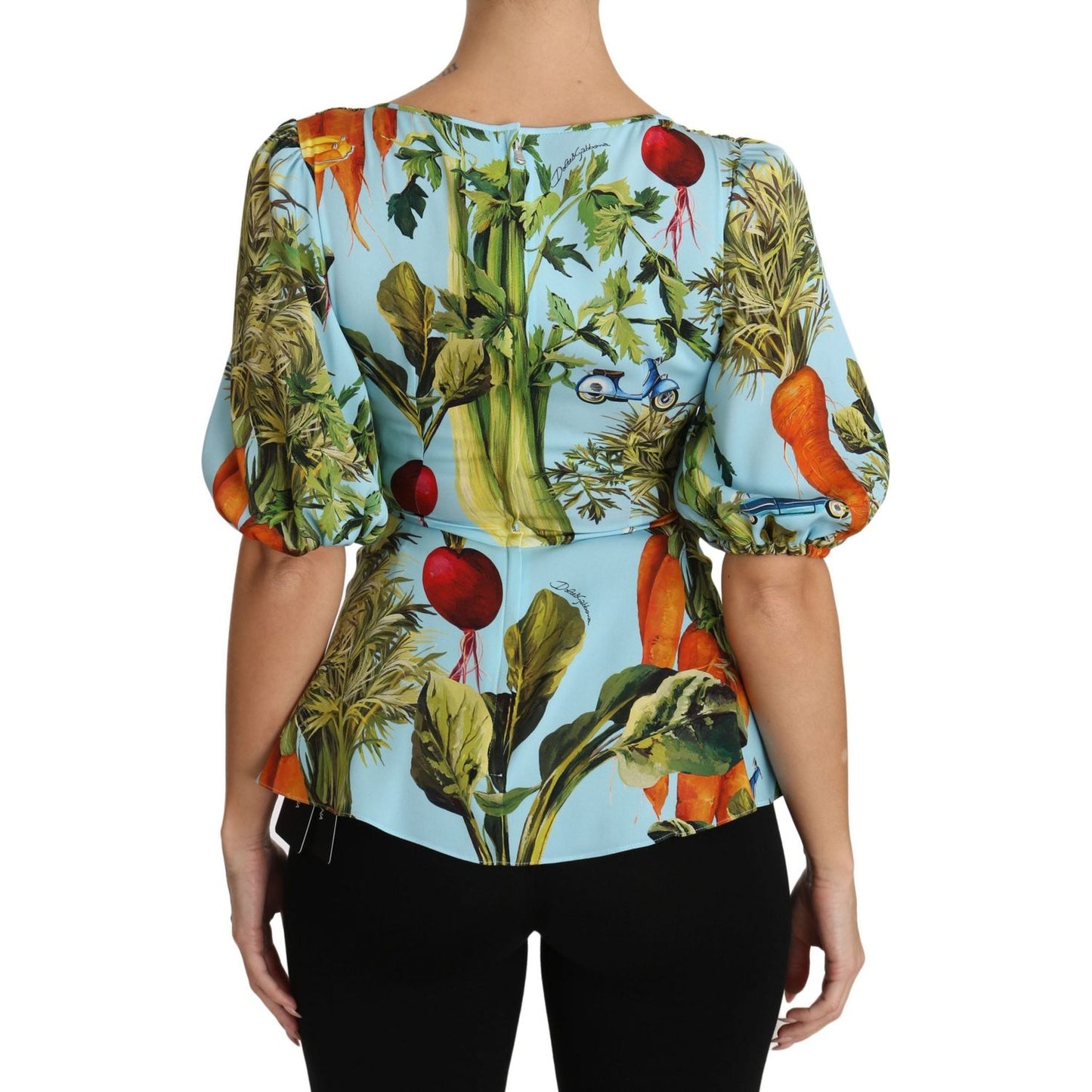 Dolce & Gabbana Multicolor Vegetable Print Silk Top Peplum Wrap Blouse