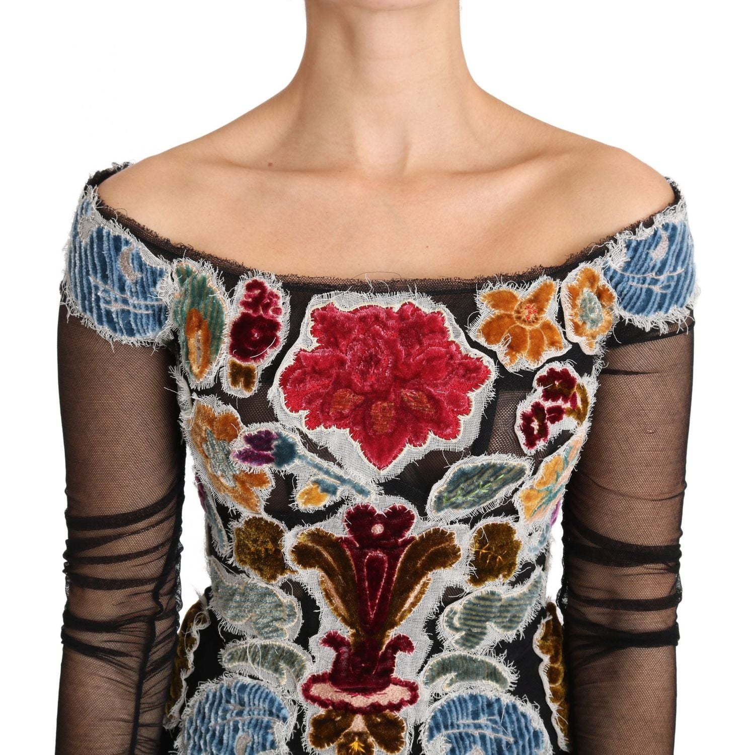 Dolce & Gabbana Black Floral Ricamo Top T-shirt Blouse