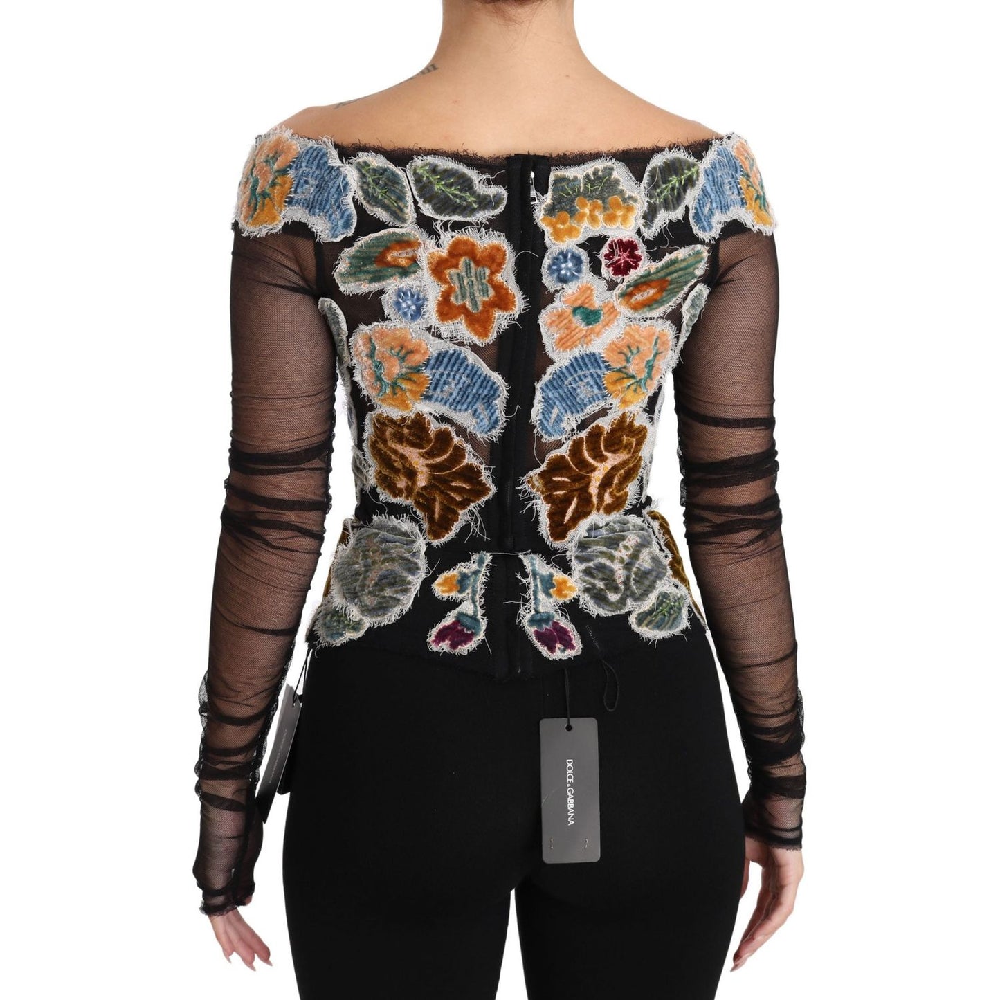 Dolce & Gabbana Black Floral Ricamo Top T-shirt Blouse