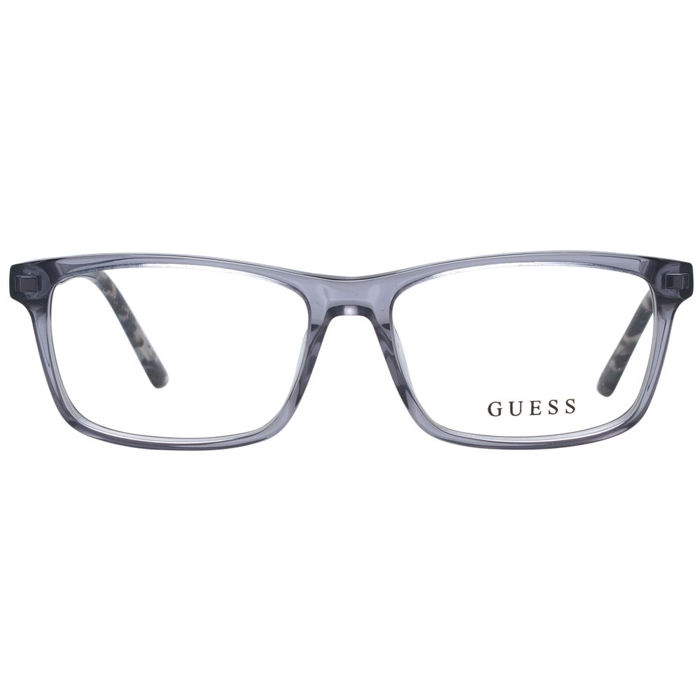 Guess Gray Unisex Glasses Frame, full-rim grey plastic, rectangle style with branded case.
