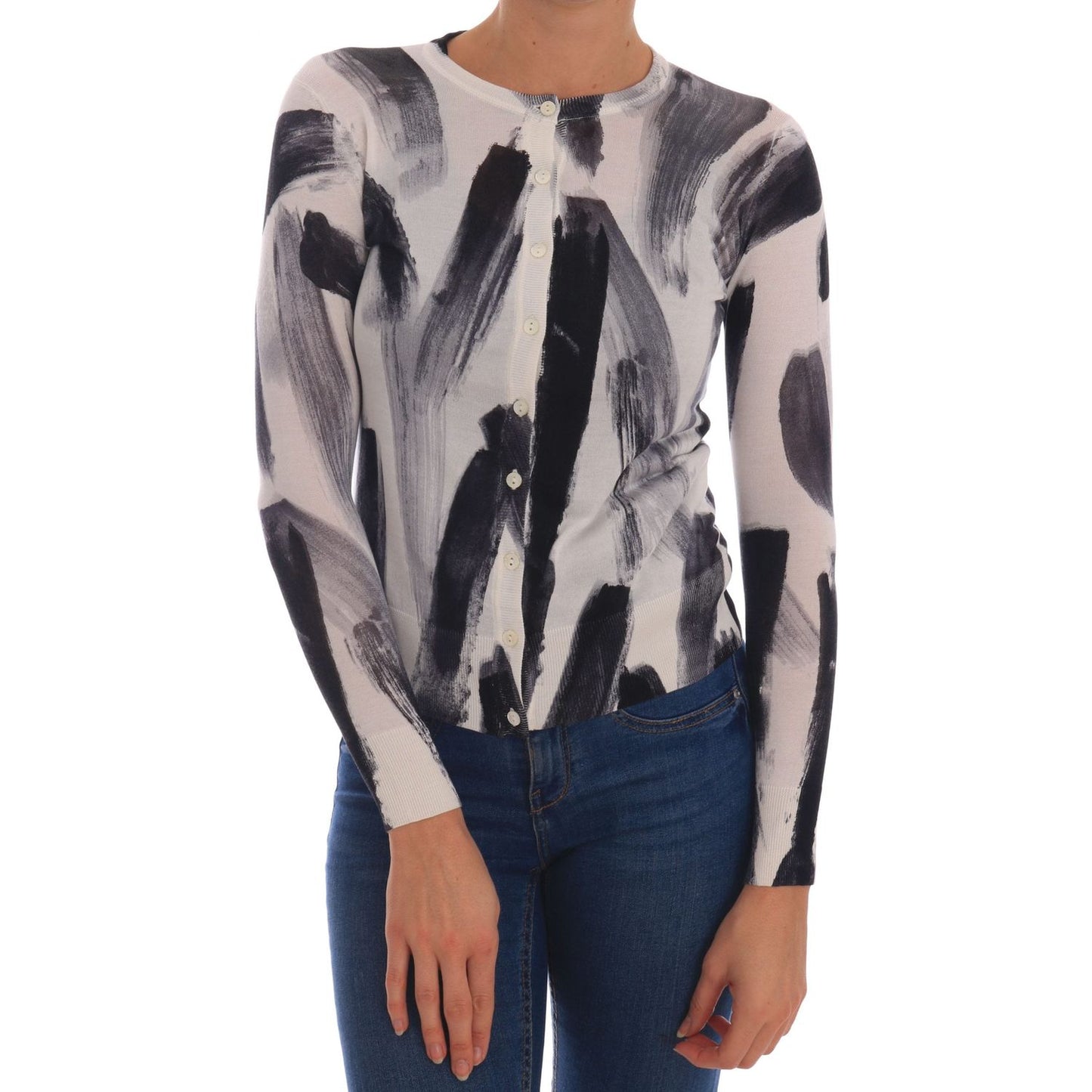 Dolce & Gabbana Cardigan Lightweight Silk Paint Stroke Sweater