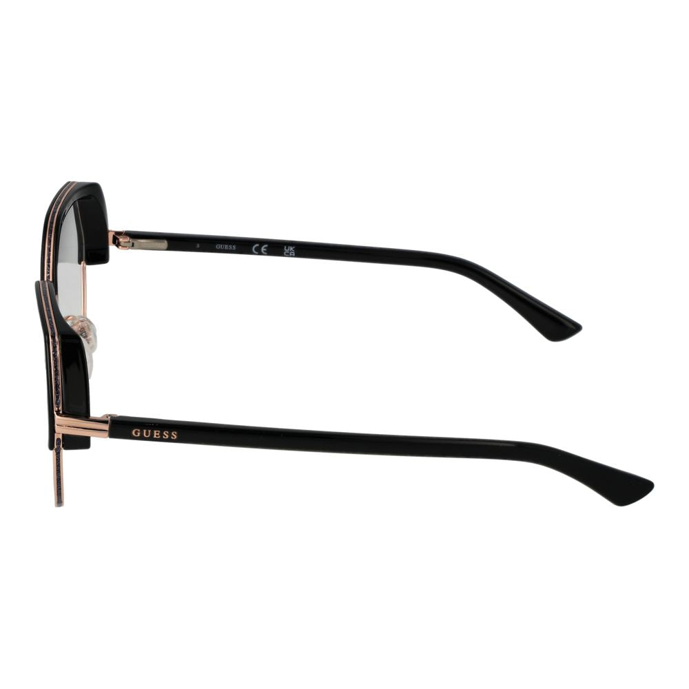 Side view of Guess Black Women Glasses Frame with full-rim plastic design and spring hinge, showcasing the black temples.