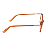 Guess Orange Women Glasses Frame, side view showing full-rim orange plastic frame with spring hinge and 54-15-140 size.