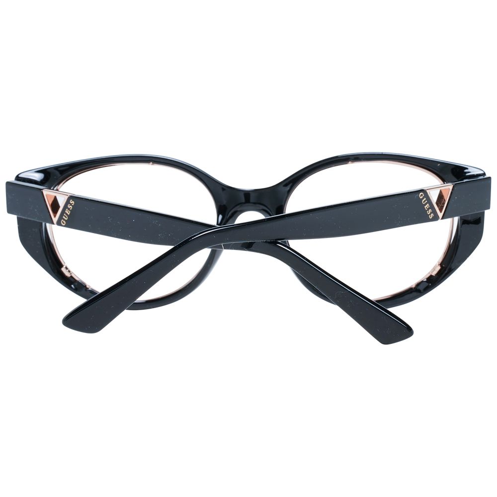 Guess Black Women Glasses Frame in full-rim cat eye style with black plastic frame and demo lenses, includes branded case.