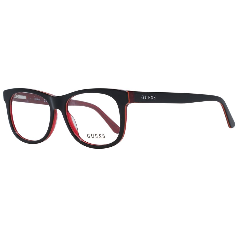 Alt Tag: Guess Black Unisex Glasses Frame with full-rim plastic in black, square style, and spring hinge, includes branded case.