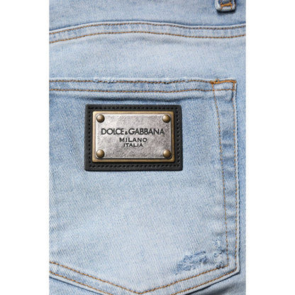 Dolce & Gabbana Blue Tattered Cotton Skinny Men Denim Jeans