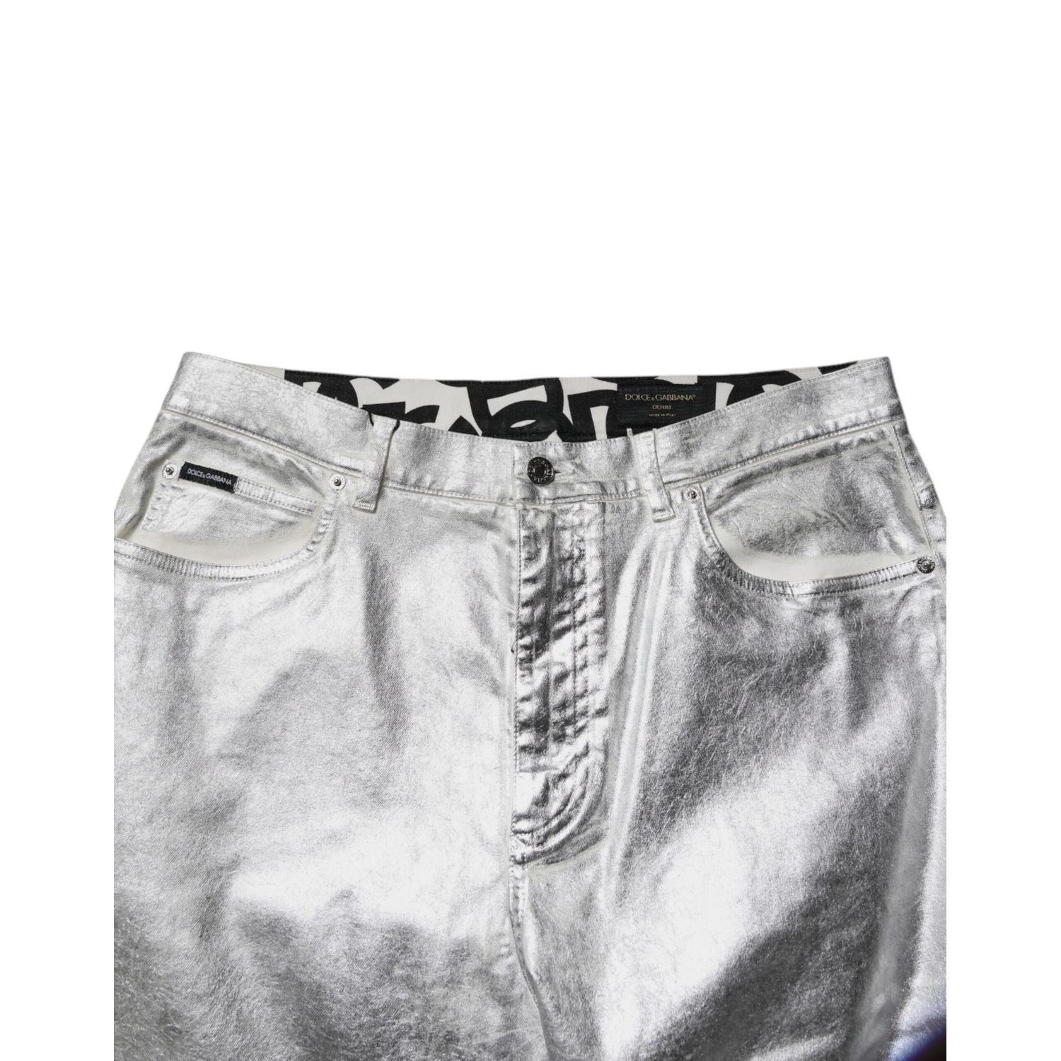 Dolce & Gabbana Metallic Silver Cotton Straight Denim Jeans