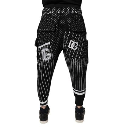 Dolce & Gabbana Black Polka Dot Stripes Cargo Jogger Sweatpants Pants