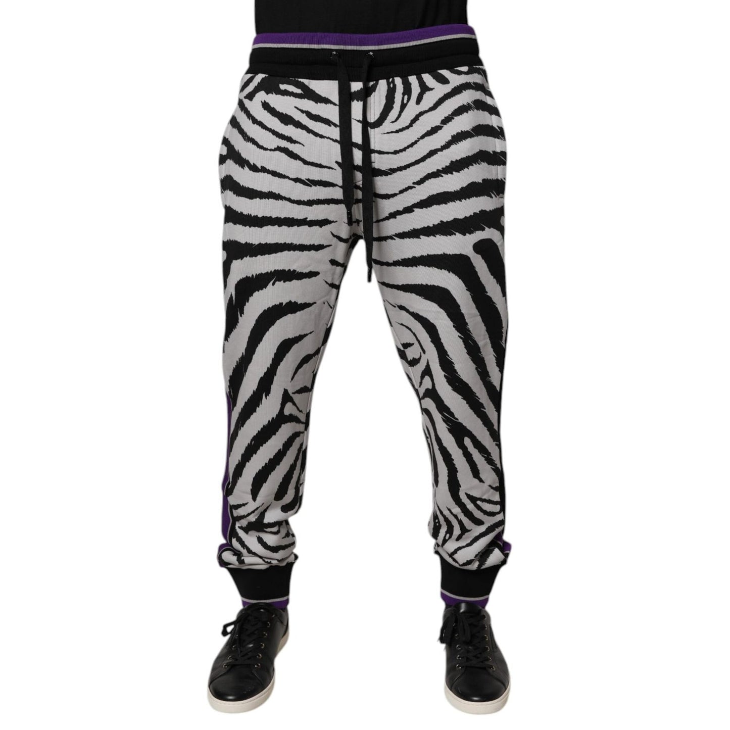 Dolce & Gabbana Black White Zebra Men Jogger Sweatpants Pants