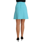 Dolce & Gabbana Light Blue Crystal Wool A-line Pleated Skirt