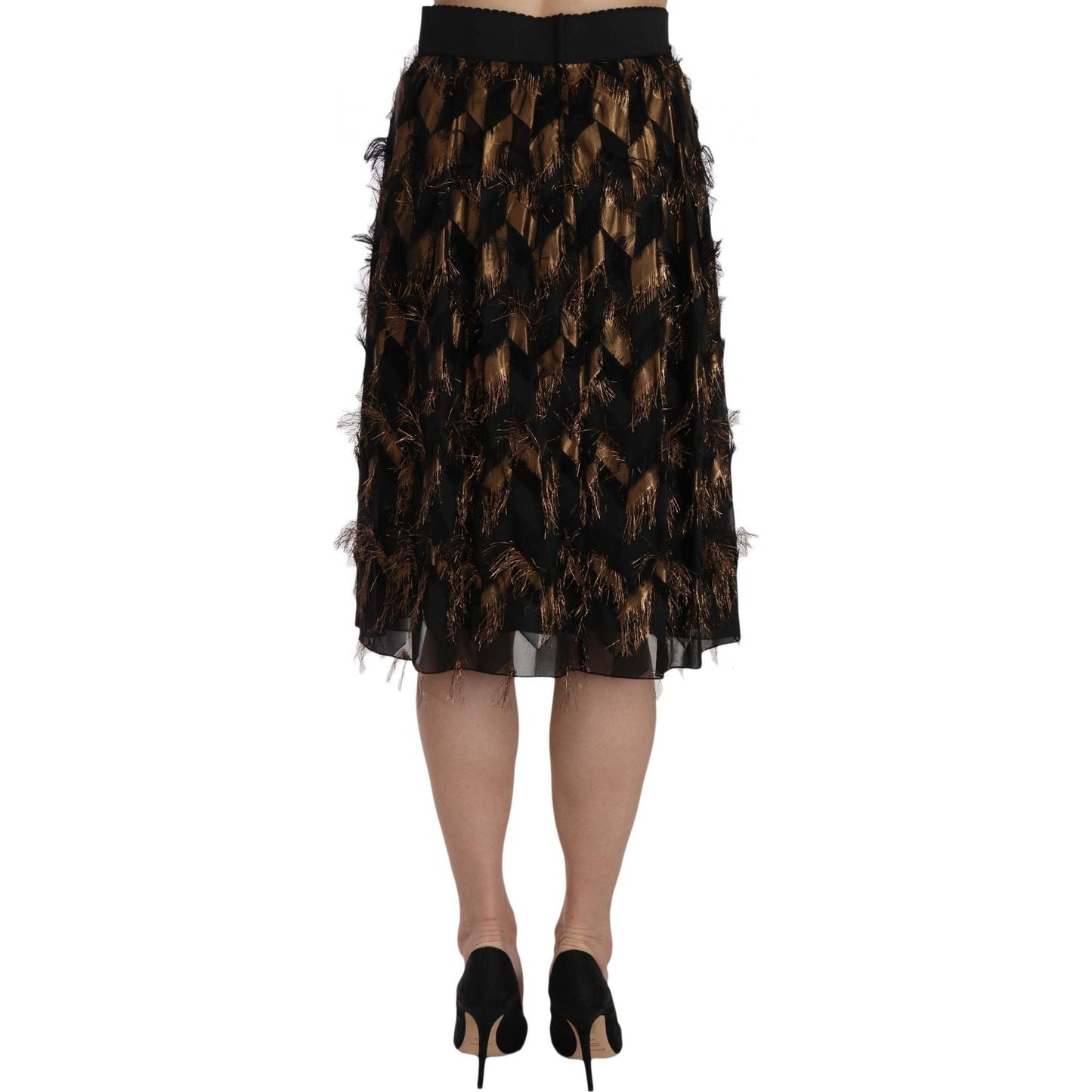 Dolce & Gabbana Black Gold Fringe Metallic Pencil A-line Skirt