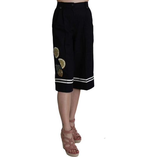 Dolce & Gabbana Black Cotton Cropped Embellished Pants Jeans & Pants