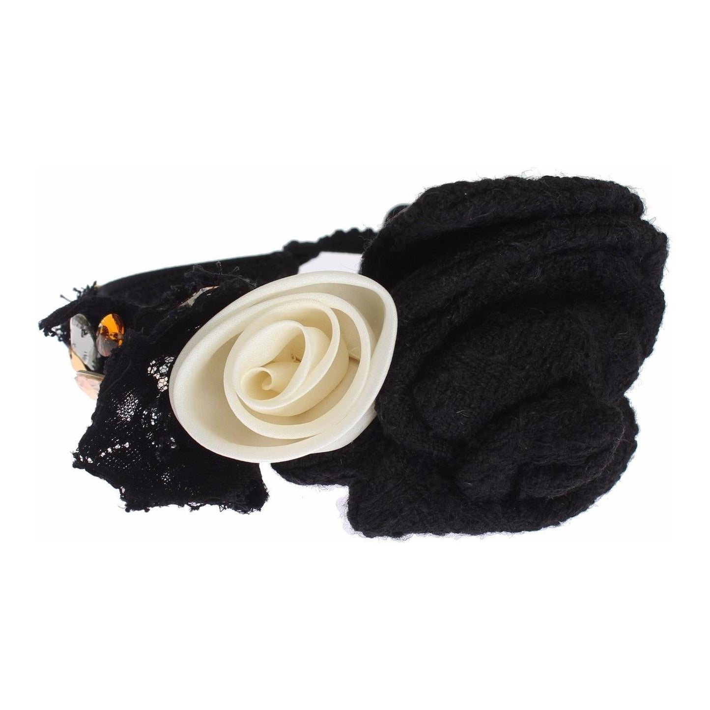 Dolce Gabbana crystal diadem headband with white rose embellishment and black fabric, 100% Authentic and exclusive.
