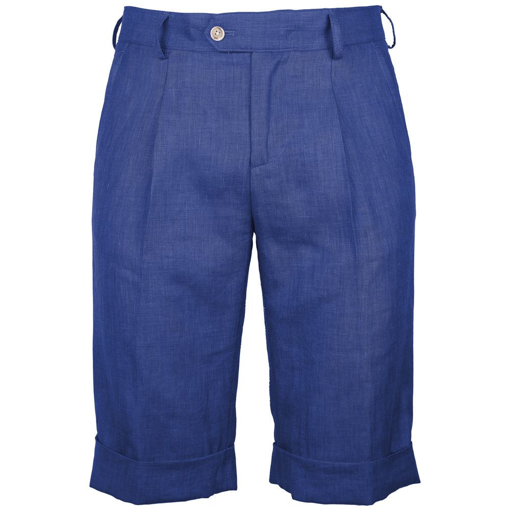 Made in Italy Blue Linen Short by Loro Piana with dart design, 4 pockets, and button zip fastening.