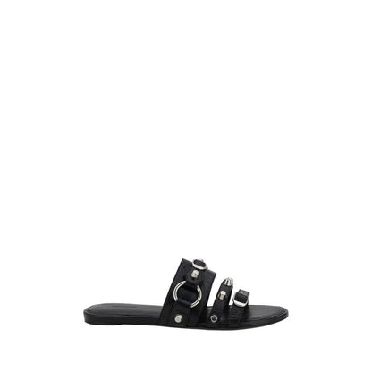 Balenciaga Black Calf Leather Bos Taurus Flat Sandals